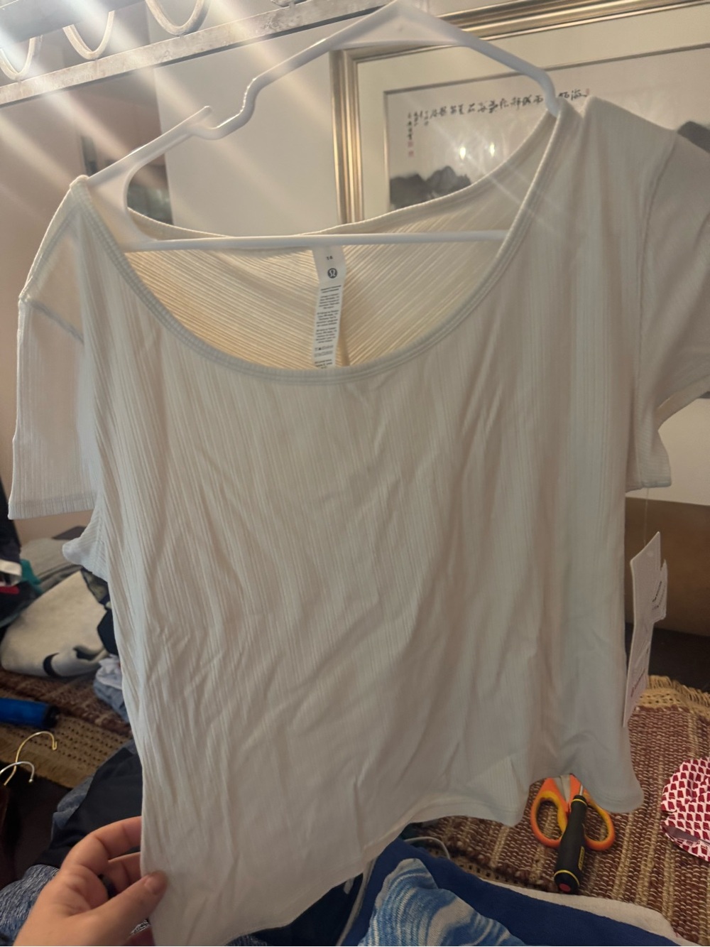 lululemon athletica Light Cream Ribbed Scoop Tee